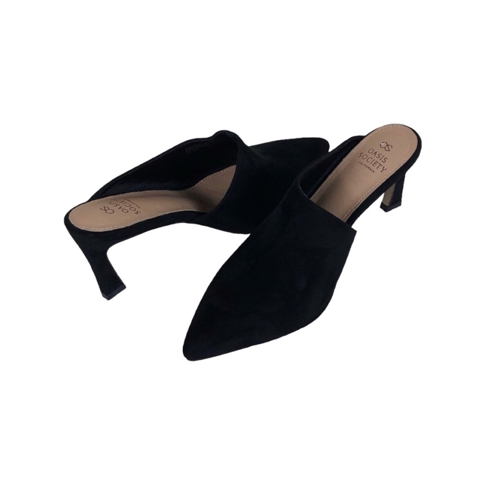 Oasis Society Women’s Black Point Suede Mule Slip On Heels Size 10